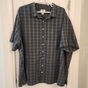 HB Short Sleeve Button-Down Shirt Green/Gray Plaid 5XL Polyester